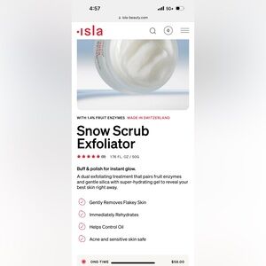ISLA Beauty Snow Scrub Exfoliator 1.7 oz/ 50 mL